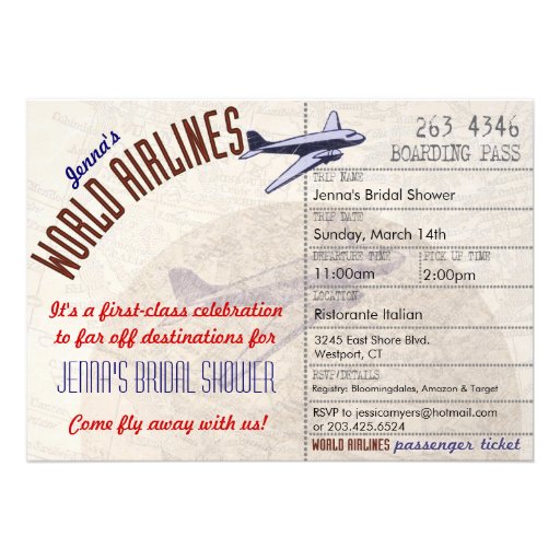 Airline Ticket DestinationBridal Shower Invitation