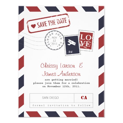 Airmail Card Save the Date Custom Announcements