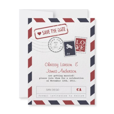 Airmail Card Save the Date Custom Announcements by LetterBoxInk