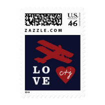 Airmail Destination Postage Stamp with Airplane
