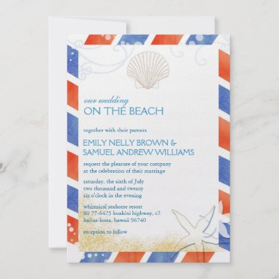 Airmail Starfish Shell Destination Beach Wedding Personalized Announcement