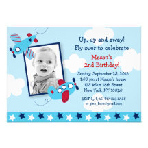 Airplane Aviator Boy Photo Birthday Invitations