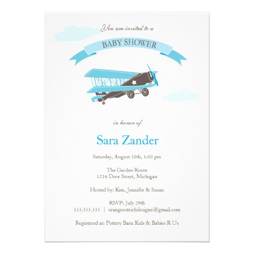 Airplane  Baby Shower Invitation - Blue and Brown