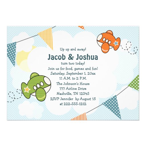 Airplane Birthday Invitations Twins