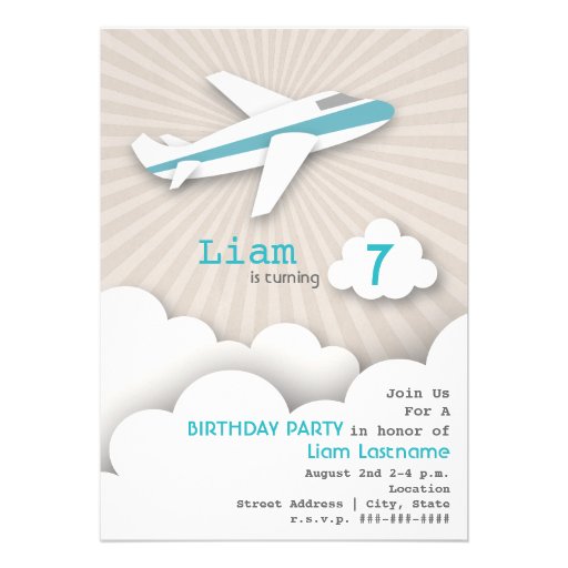 Airplane Birthday Party Invitation - Blue
