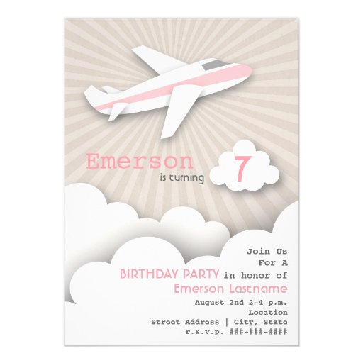 Airplane Birthday Party Invitation - Pink