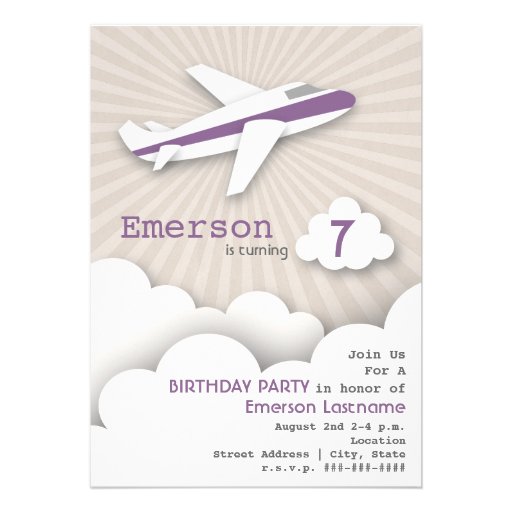 Airplane Birthday Party Invitation - Purple
