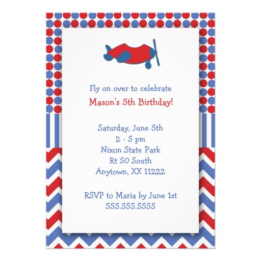 Airplane Birthday Party invite / red white blue