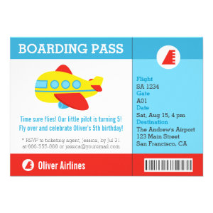 Airplane Boarding Pass Birthday Party Personalized Announcements