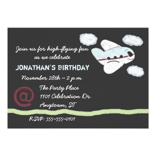 Airplane Chalk Drawing Chalkboard Party Invitation