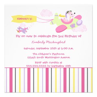 Airplane dog pilot girls birthday party invitation