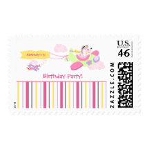 Airplane dog pilot girl's birthday party stamps