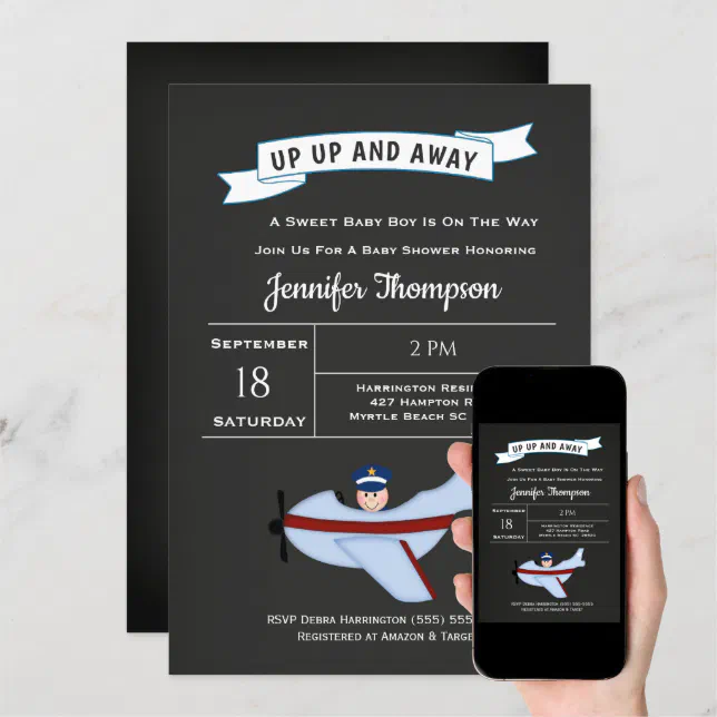 Airplane Pilot Baby Boy Shower Invitation Zazzle