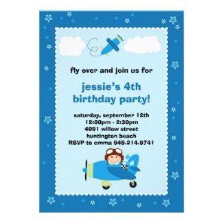 Airplane Pilot Birthday Party Invitation