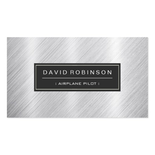 Airplane Pilot - Modern Brushed Metal Look Business Cards (front side)
