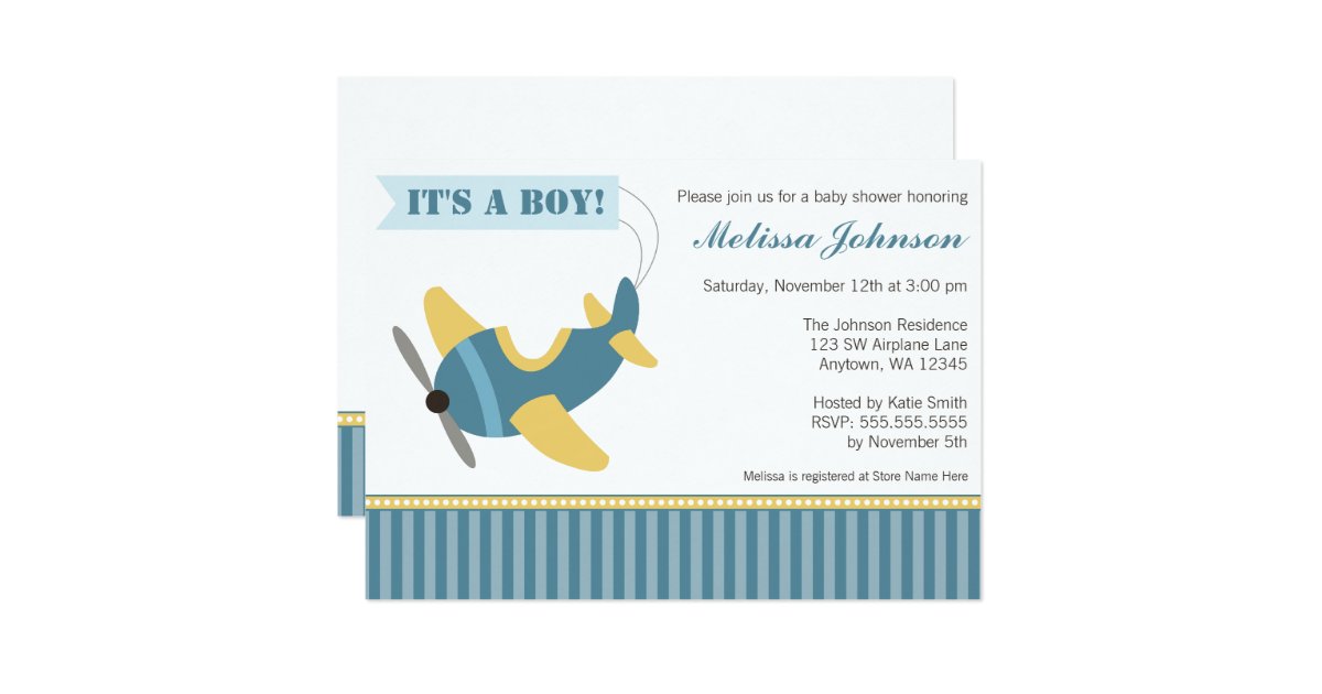 Airplane Stripes Boy Baby Shower Invitations Zazzle