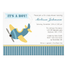 Airplane Stripes Boy Baby Shower Invitations
