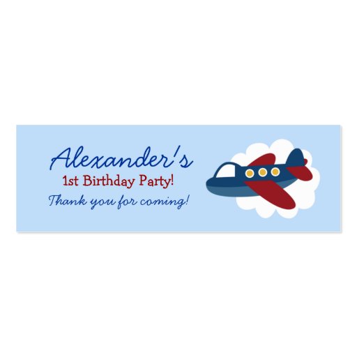 Airplane Transportation Birthday Favor Tag Business Card (front side)