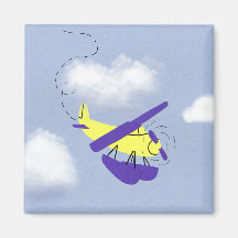 Airplane Yellow and Blue Cartoon Art Refrigerator Magnet