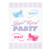 Airplanes and Banners Stripes Gender Reveal Party Invitations