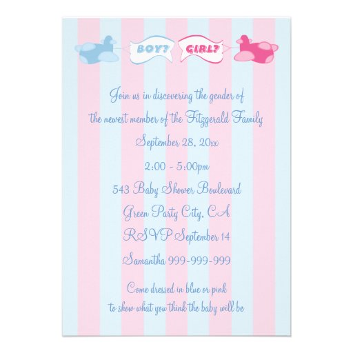 Airplanes and Banners Stripes Gender Reveal Party Invitations