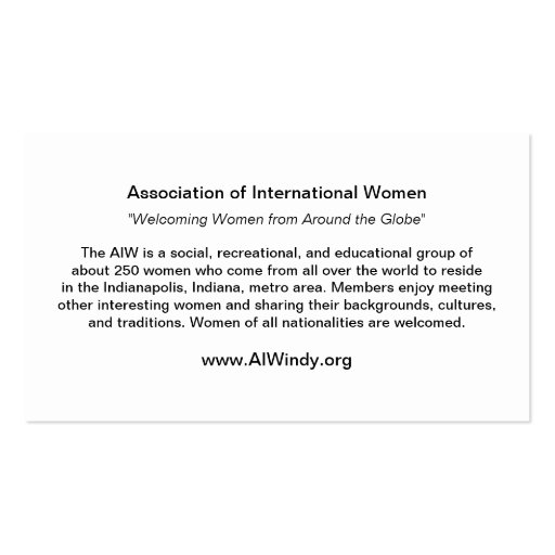 AIW Info Card and/or Business Card (back side)