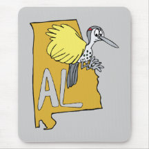 Alabama AL Map & Yellowhammer Woodpecker Cartoon Mouse Pads