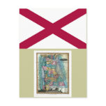Alabama Map and State Flag Post Card