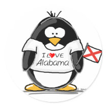 Alabama Penguin Round Stickers