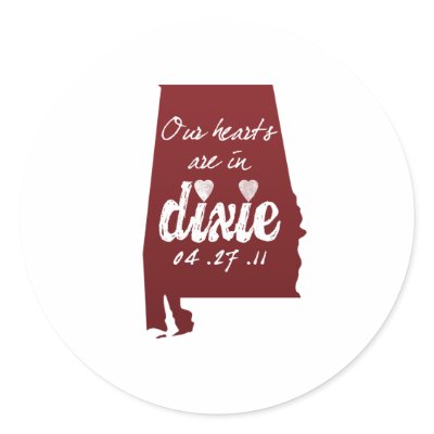 Alabama Tornado Relief - Hearts with Dixie Round Sticker by WrightStudio