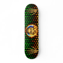 Alan skull real fire and flames skateboard design.