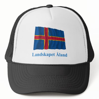 Aland Islands Waving Flag with Name in Swedish Trucker Hat by Vexillophile