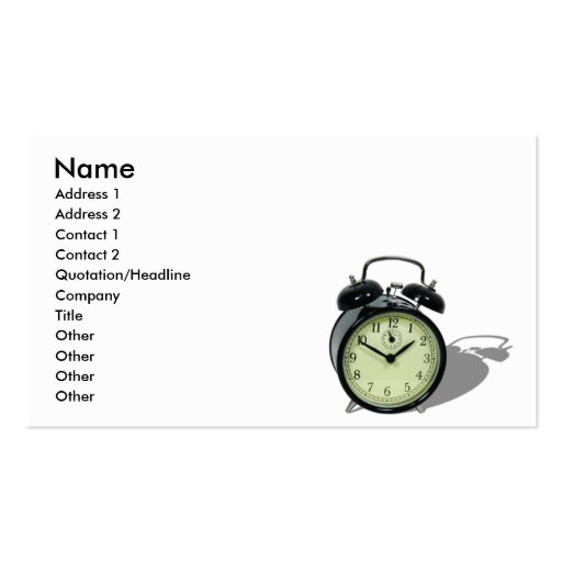 AlarmClockCard, Name, Address 1, Address 2, Con... Business Card Template (front side)