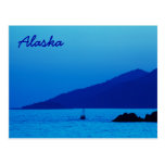 Alaska blue sunset with boat postcard