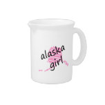Alaska Girl with Scribbled Alaska Map Pitchers