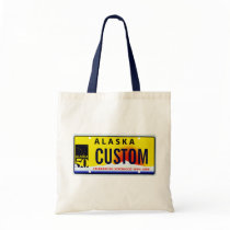 Alaska license plate tote bag