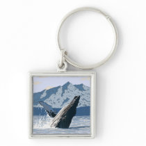 AlaskaHumpback Whale Vintage Travel Poster Keychains