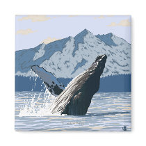 AlaskaHumpback Whale Vintage Travel Poster Fridge Magnets