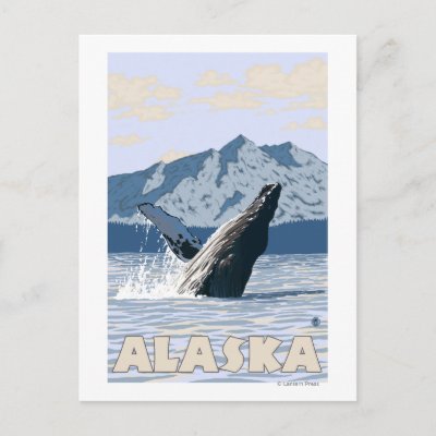 AlaskaHumpback Whale Vintage Travel Poster Postcard