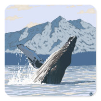 AlaskaHumpback Whale Vintage Travel Poster Square Stickers