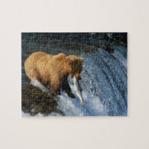 Alaskan Brown Bear Catching Salmon at Brooks Puzzles
