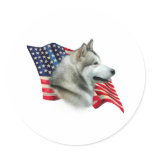 Alaskan Malamute Flag Round Stickers
