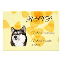 Alaskan Malamute Gold Leaves Personalized Invitation