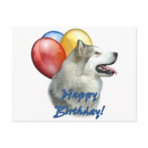 Alaskan Malamute Happy Birthday Balloons postcards by GreyWolfCreation Alaskan Malamute Happy Birthday Balloons postcards