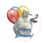 Alaskan Malamute Happy Birthday Balloons Sticker