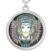 alaura, angel, goddess, fairy, faery, fae, faerie, fantasy, big, eyed, art, myka, jelina, mika, angels, Necklace with custom graphic design