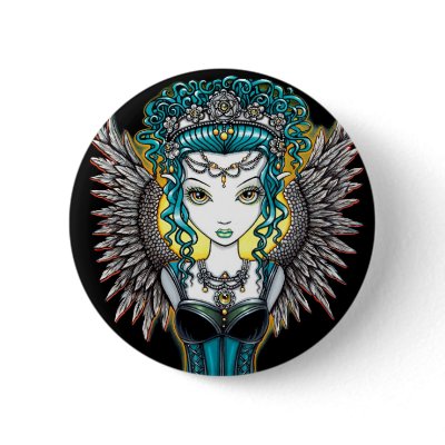 "Alaura" Gothic Guardian Angel Button by mykajelina