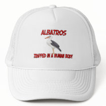 Albatros trapped in a human body trucker hat