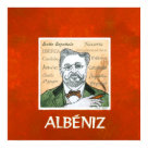 postcard - This image of the Spanish composer Albeniz is part of my series of portraits of great composers. The background lists some of his best known works.
