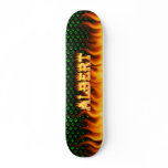 Albert skateboard fire and flames design.